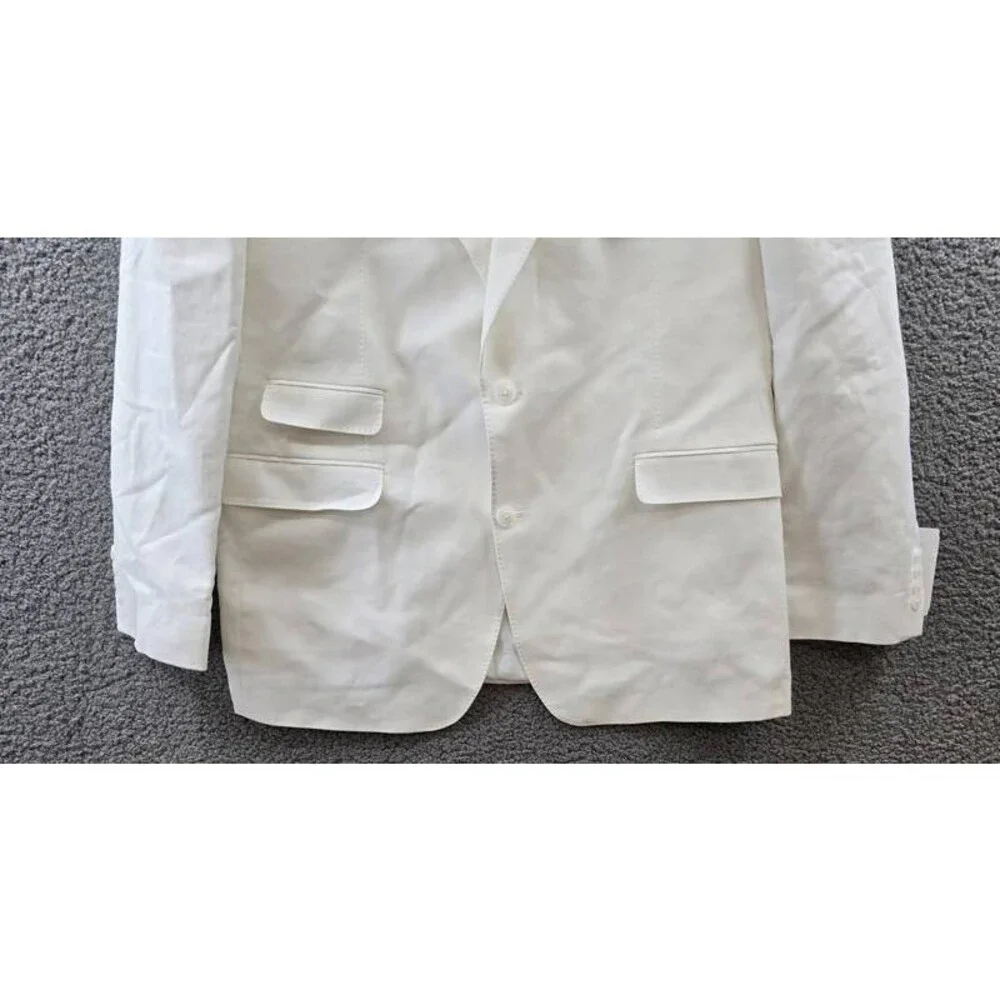 Tayion Collection Linen Two Button Blazer Jacket Men's 44L White Long Sleeve